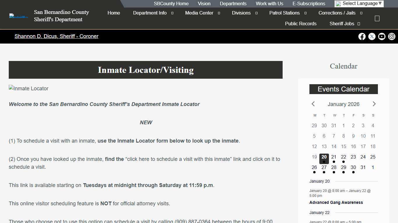 Inmate Locator – San Bernardino County Sheriff's Department